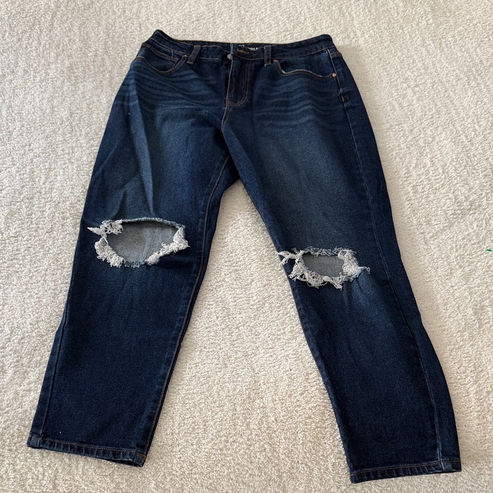 No Boundaries Dark Blue Distressed Boyfriend Jeans